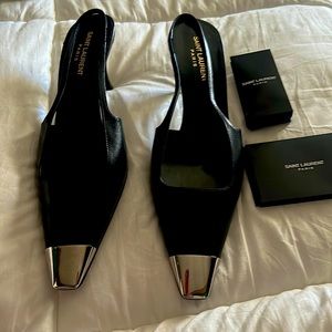 Ysl kitten sling back shoes . Cloth bags included and paperwork